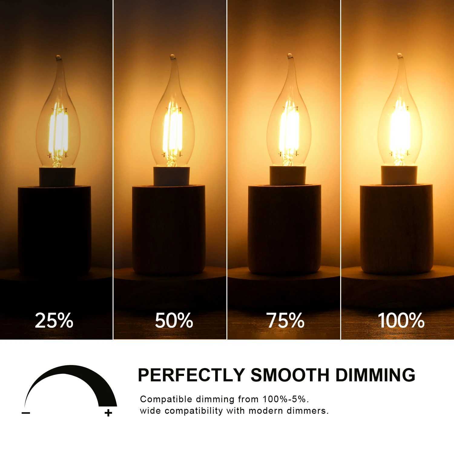 6PCS C35 4W Flame Tip LED Chandelier Light Bulbs 40W Equivalent E12 E14 Candelabra Base 220V Dimmable Vintage Candle Decor Bulbs H260310