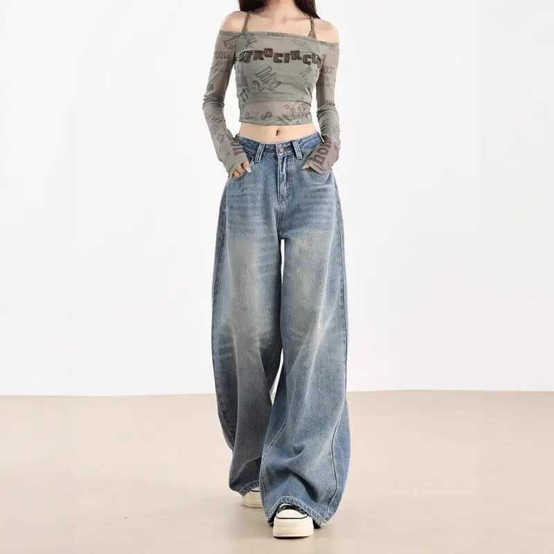 Light Blue Jeans Drape Wide-Leg Pants Leisure Loose Versatile Straight-Leg Pants Spring Autumn Female Student Floor Pants M260310