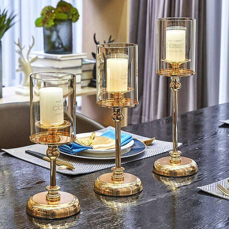 1pc Golden Glass Holders Pillar Candle Candlestick for Dining Coffee Table Wedding Events Parties Home Decor H260310