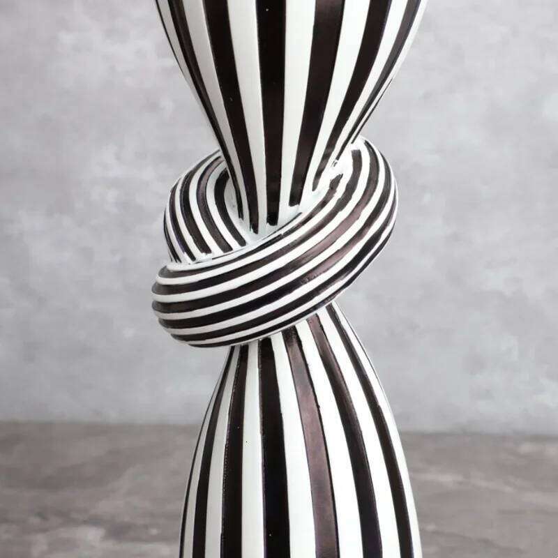 Black and White Striped Twisted Rope Knot Single Candle Holder, Resin, Dining Table Wedding Center Decoration, Modern Decoration H260310