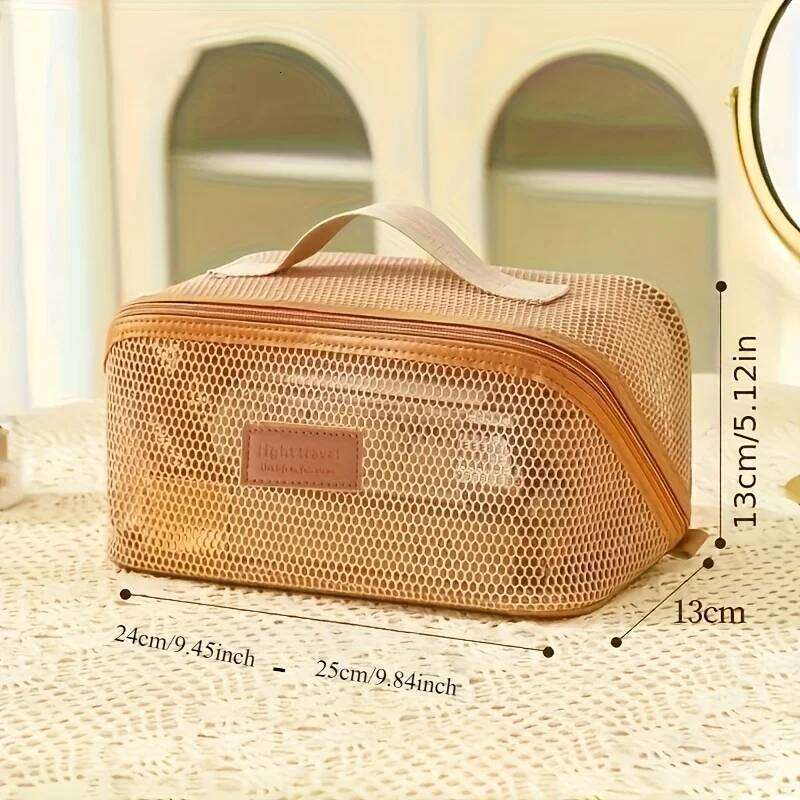 Large Capacity Handheld Makeup Zipper Multi-layer Transparent Mesh Cosmetic Bag Organizer Case Square XJ260310