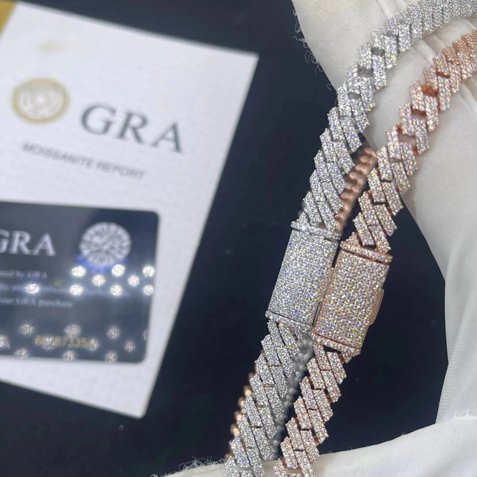 Hip Hop Men Rose Gold Miami Necklace in 925 Silver Iced Out Moissanite Chain Rock Jewelry
