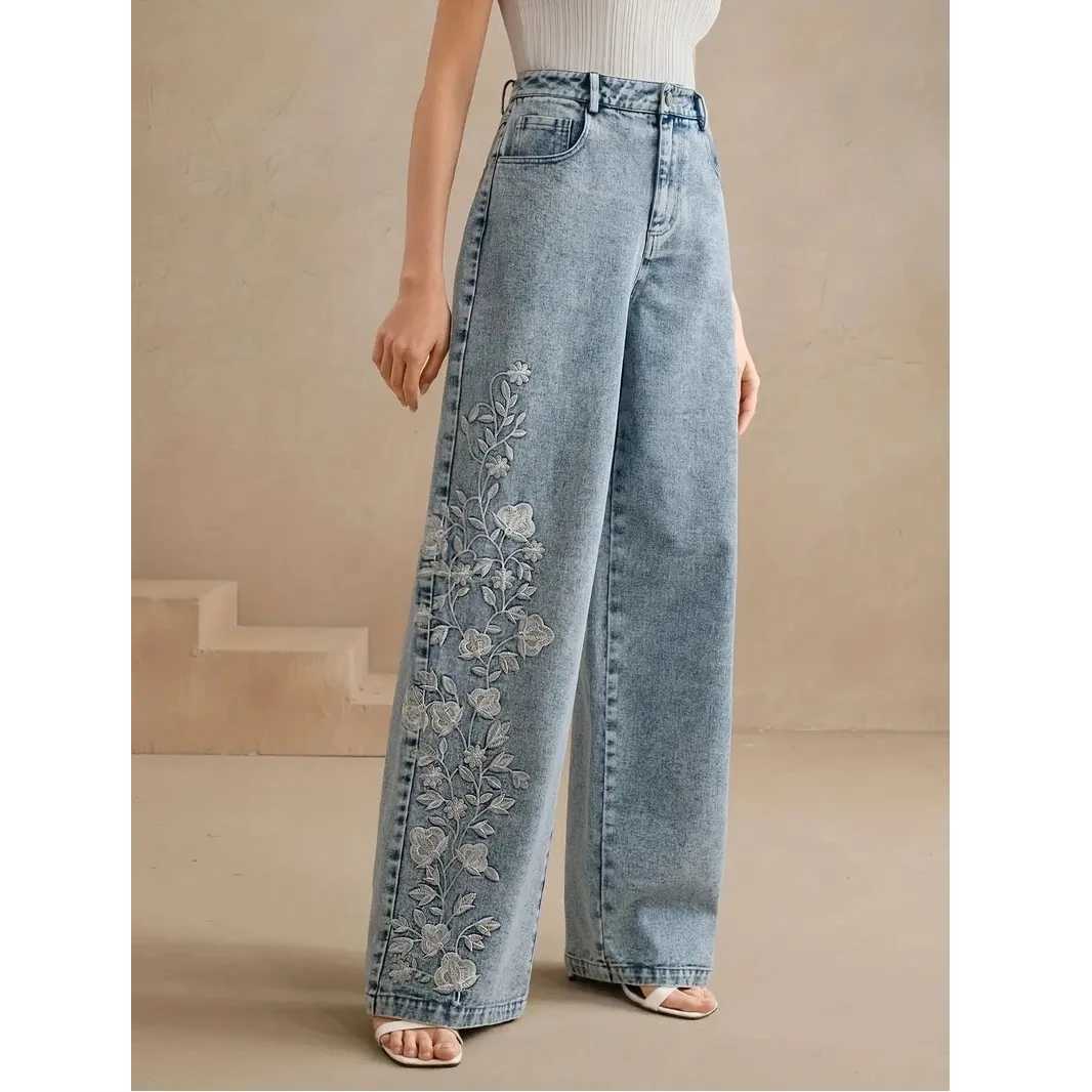 Y2k Pants New 2025 Trend Jeans for Woman Plus Size Comfort Stretch Washed Denim Embroidery Design Fashion Straight Leg M260310