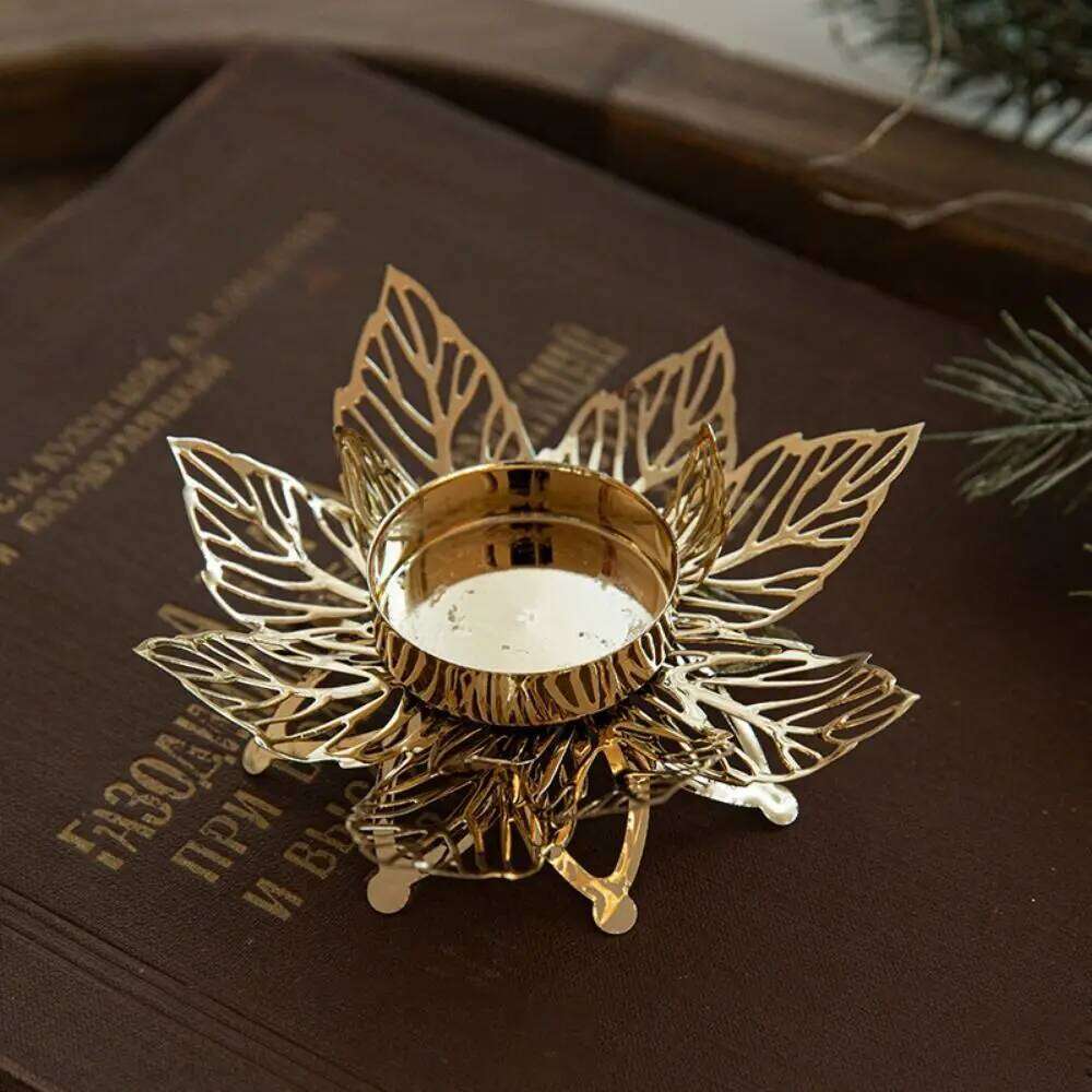 Stand Modern Snowflake Candle Flower Shape Iron Tealight Holders Golden Christmas Candleholder Table Centerpieces H260310