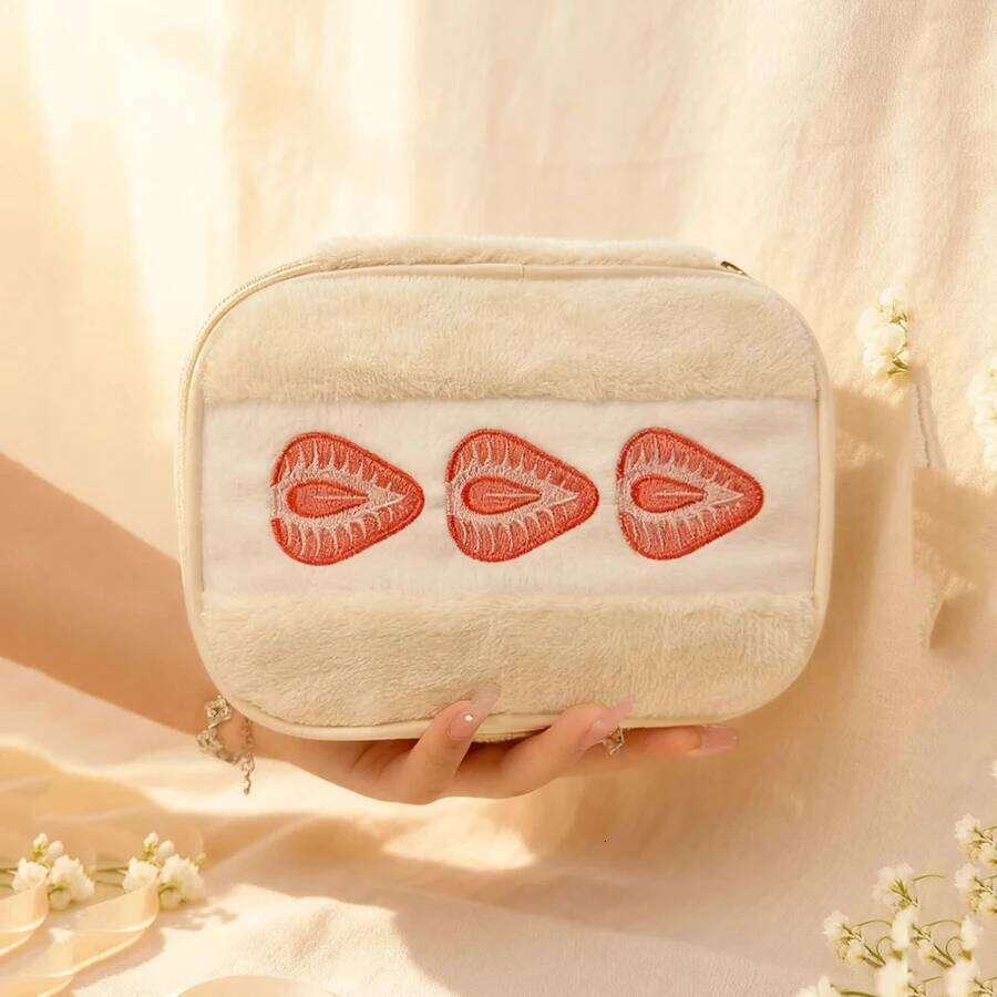 Strawberry Plush Embroidery Storage Makeup Female Multi-functional High Appearance Value Bag XJ260310