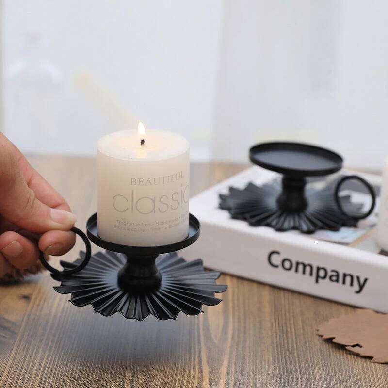 for Desktop Decor Retro Metal Candlestick European Style Wrought Iron Taper Candle Holder Stand with Handle H260310