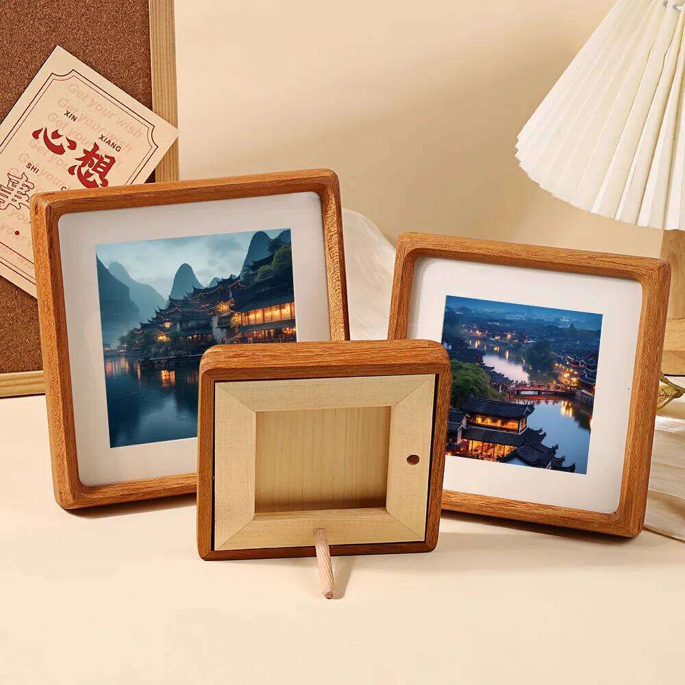 Square Teakwood Photo High-grade 10x10cm 20x20cm 25x25cm Wedding Picture Frame Stand for Pictures Home Desktop Decor Gift H260310 - view 3