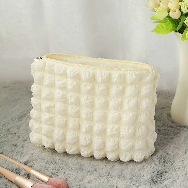 Travel Organizer Portable Zipper Soft Makeup Pouch for Lady Girls Popular Boho Reusable Bubble Cloth Capacity Cosmetic Bag XJ260310