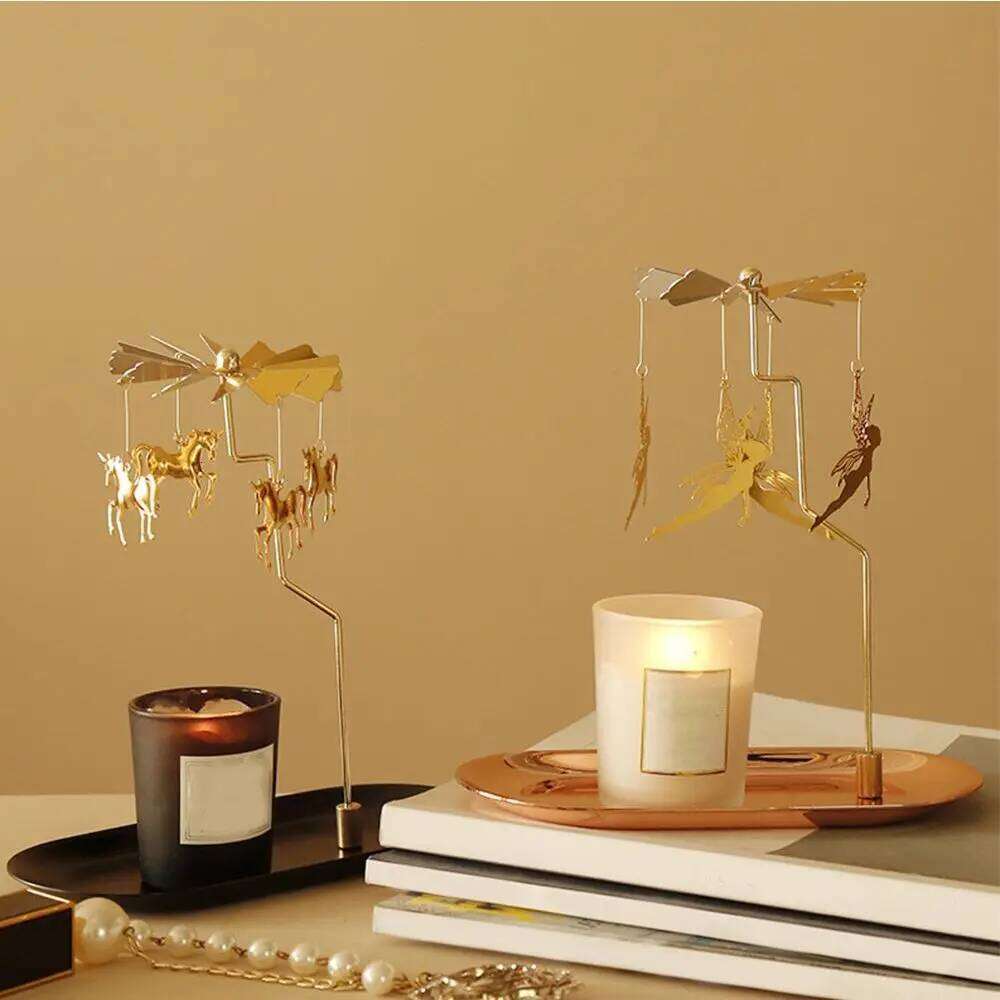 Gold Romantic Rotating Spinning Candle Holder Wedding Party Home Decoration Metal Tealight Candlestick H260310