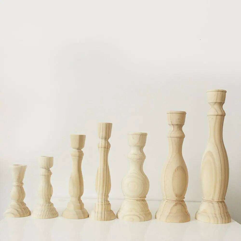 Smoothed Rustic Craft Unpainted Retro For Party Home Wedding Wood Candlesticks Holders Candle Stand Candelabros H260310