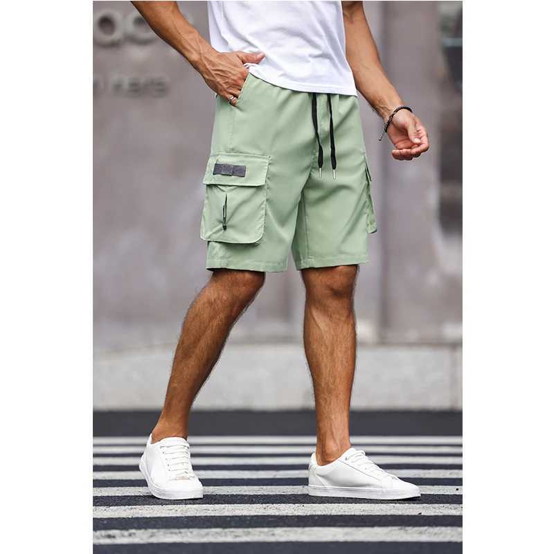 Mens Multicolor Drawstring Cargo Shorts Solid Color Pants with Pockets Casual Summer Shorts N260310