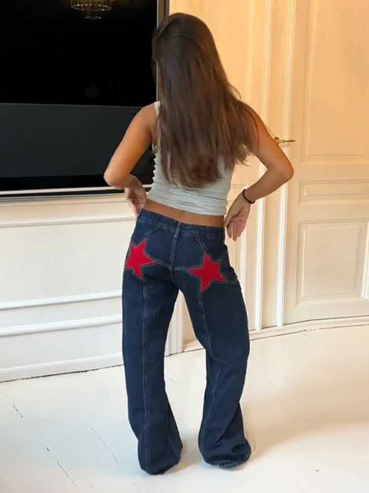 Street Pentagram Print Women Jeans Fashion Zippers Button Dropped Pocket Female Pants 2026 Spring Summer Lady StreetwearT260310