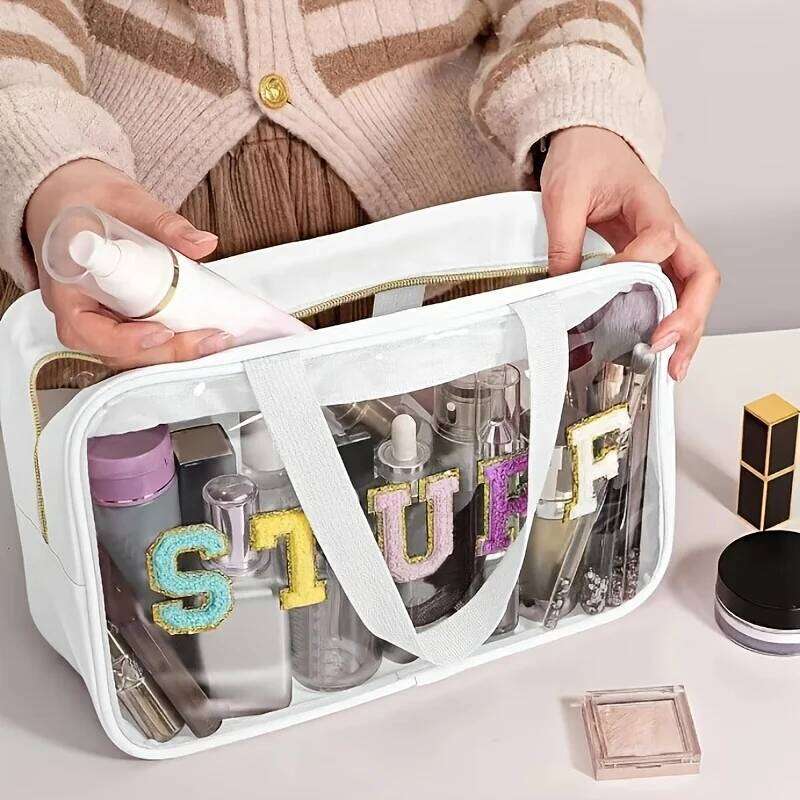 Toiletry Storage Large Capacity Travel Organizers, Chenille Letter Cosmetic Bags, Transparent Makeup Pouches XJ260310