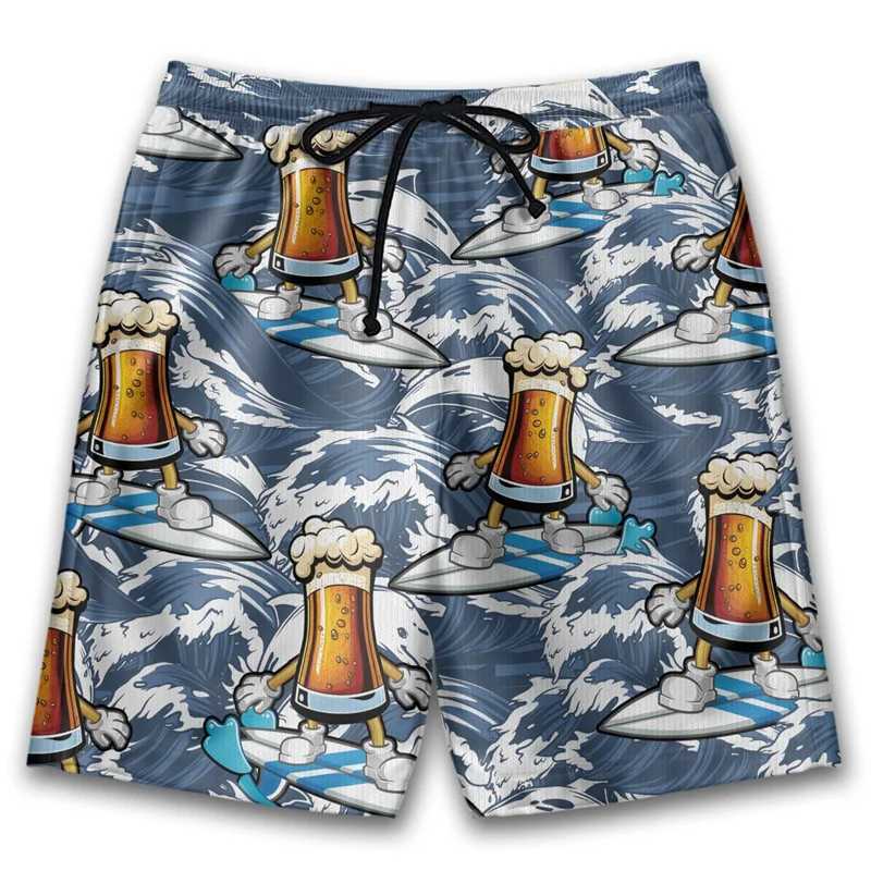 Retro 3D Printing Beer Beach Shorts For Men Women Street Drawstring Swimming Trunks Kids Summer Vacation Party Surfboard Shorts N260310