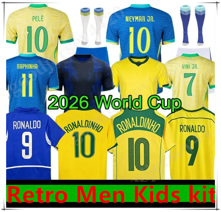 25 26 Soccer Jerseys World Cup 2026 Retro Football tops Shirt VINI JR RODRYGO PELE Vintage NEYMAR Ronaldinho Home away Men Kids kit Shorts socks