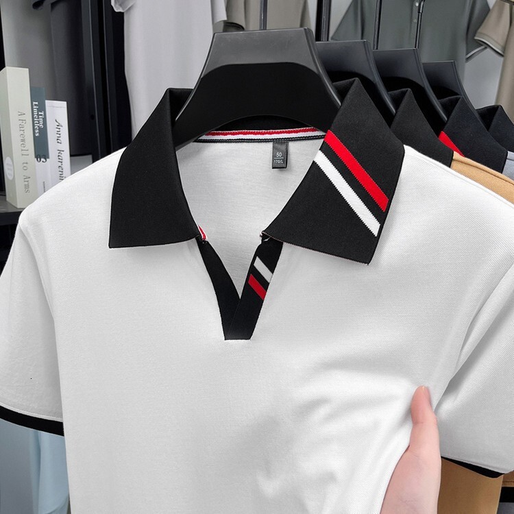 Luxury Brand Designer Clothes Men's Short-Sleeve Polo Shirt With Mulberry Silk, 2025 Summer New Style, Scissor Collar, Breathable Cotton, Men