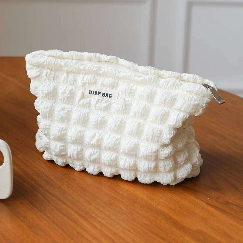 DJDF Beige Soft Cloud Bubble Women's Makeup Double Canvas Portable Cosmetics Storage Large Capacity Zipper Toiletry Bag XJ260310