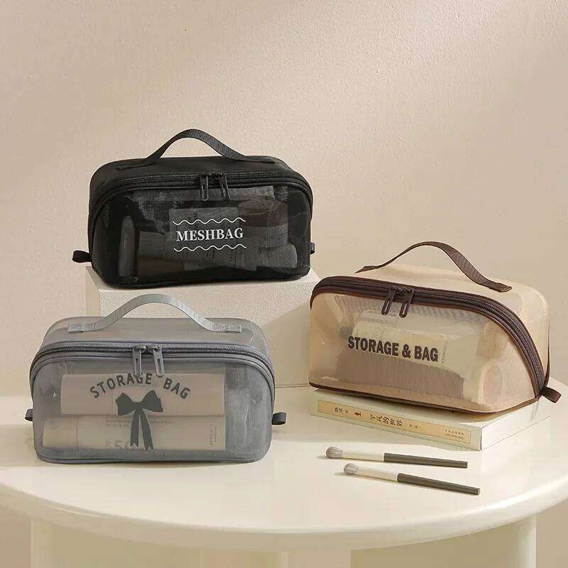 Mesh large-capacity pillow storage splash-proof hand carry high-looking simple toiletry bag XJ260310