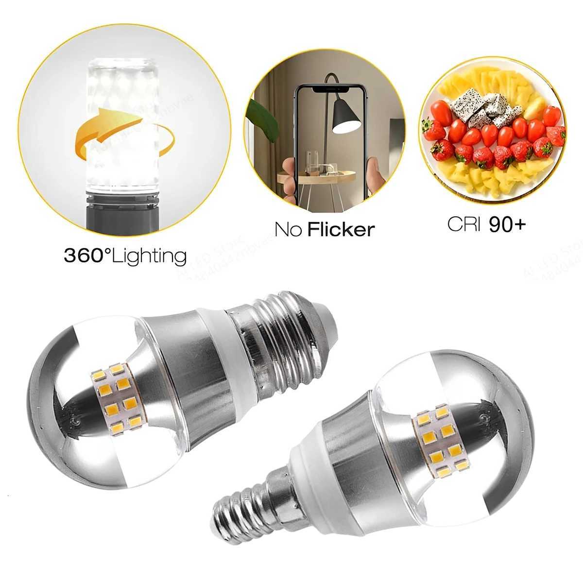 LED Mirror Bulb Half Silver Filament Led 5W E27/E14 Base Silver Bedroom House 360 Degree Angle Warm White Light Ball Lamp H260310