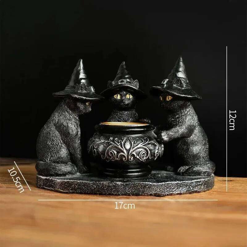 Halloween Decoration Figurines Familiar Cauldron Tea Light Black Witches Cats Candlestick Holder Home Bar Table Ornaments H260310