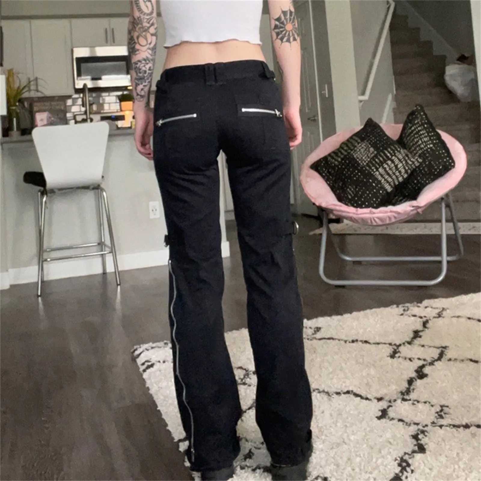 Retro Straight Women Jeans Aesthetic Dark Goth Pants Academia Vintage Y2k Style Streetwear Punk Straight Casual Denim Trousers M260310