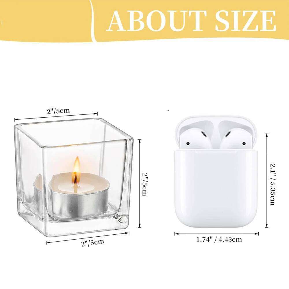 Square Holders for Table Centerpieces, Small Tealight Holder Set of 12, Clear Glass Votive Candle Holders, Mini Cube Tea H260310