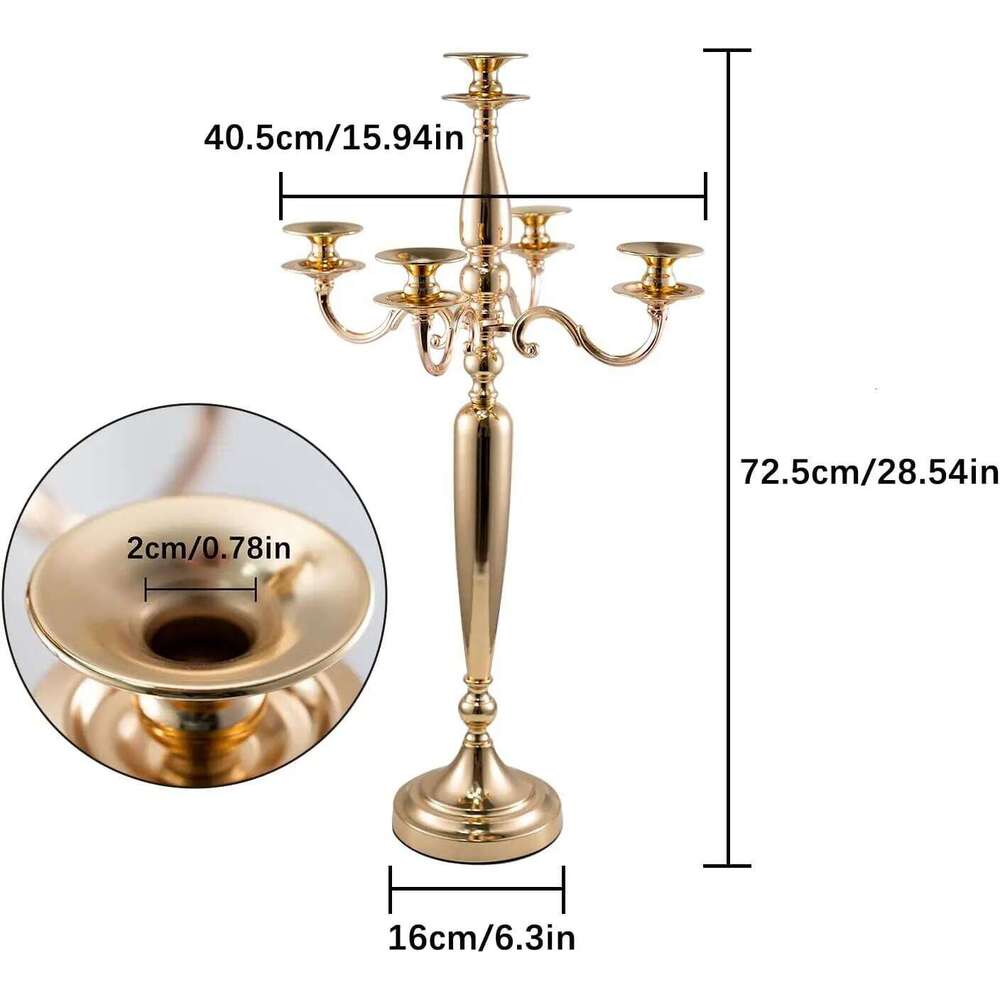 4Pcs 5 Arm Candelabra Candle Table Centerpieces Gold Metal Candlestick Holder for Wedding Decorative28 Inch Tall H260310