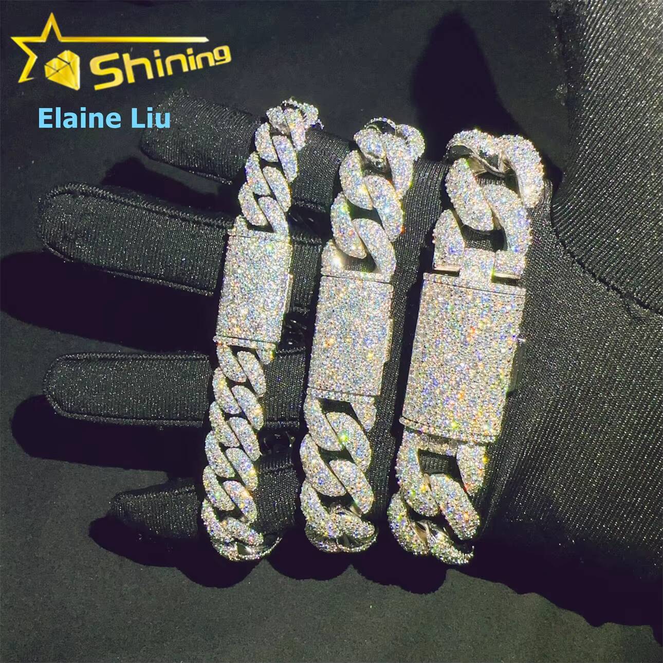 12mm 15mm 18mm VVS Moissanite Diamond Sterling Silver 925 Mosaic Setting Hip Hop Fine Jewelry Iced Out Cuban Link Chain Bracelet