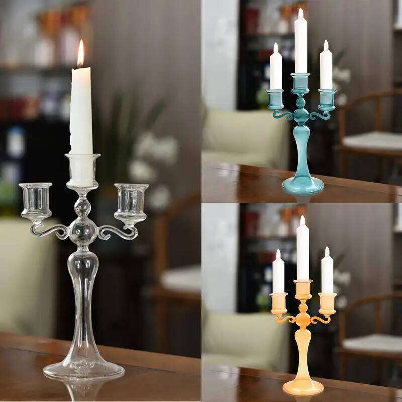 3 Heads Retro Taper Candle Holders Tall Candlesticks Party Glass Vase Home Decor Wedding Decoration H260310