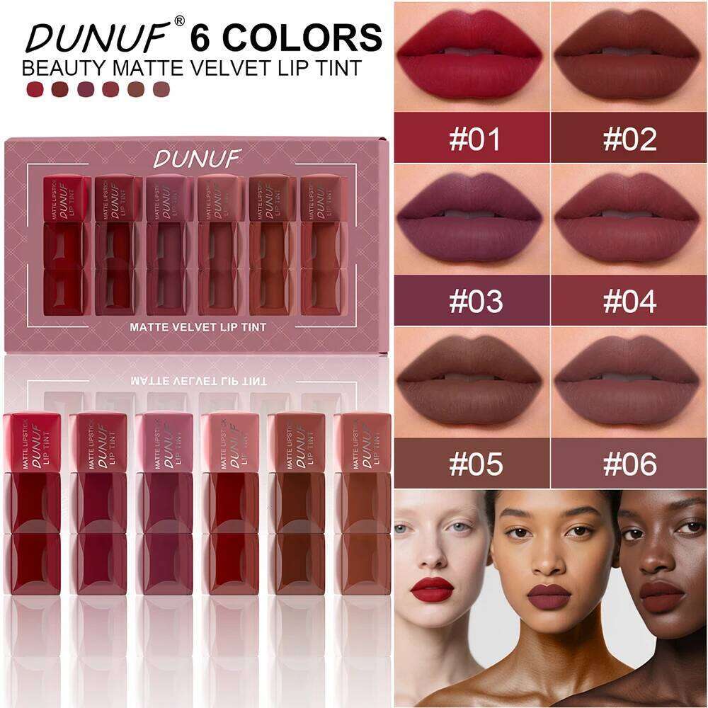 6pc/set Velvet Matte Lipstick Long-lasting Waterproof Gloss Lip Glaze Non-Stick Cup Nude Red High Pigment Y2K Christmas Gift Z260310