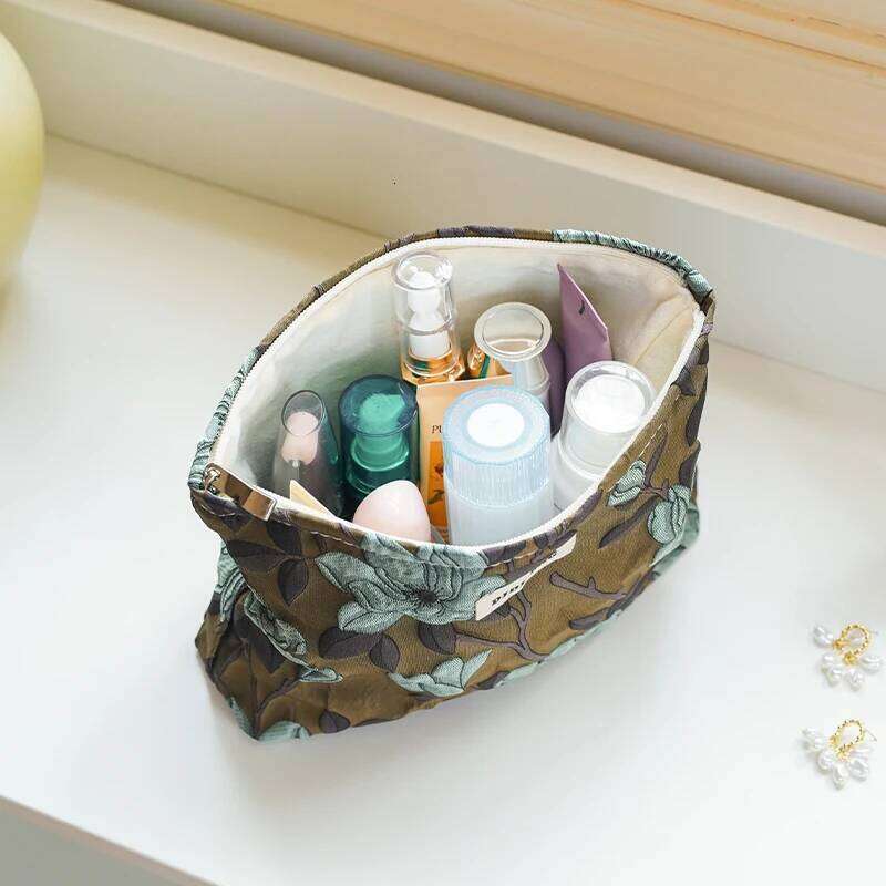 Dark green lotus large-capacity women's cosmetic portable cosmetics change storage travel toiletry commuter line bag XJ260310