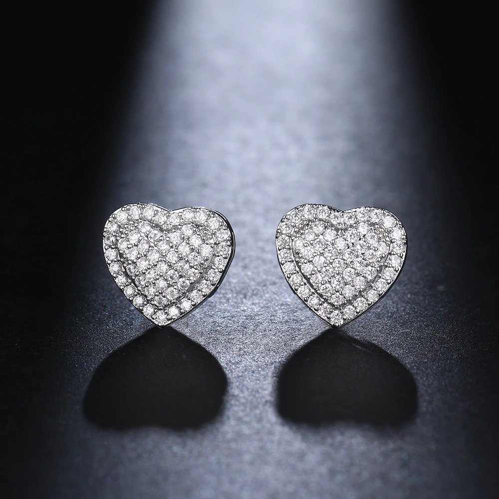 Best-selling OL fashion earrings copper inlaid with zircon heart-shaped stud earrings full of diamonds simple and stylish womens earrings 241119wtt