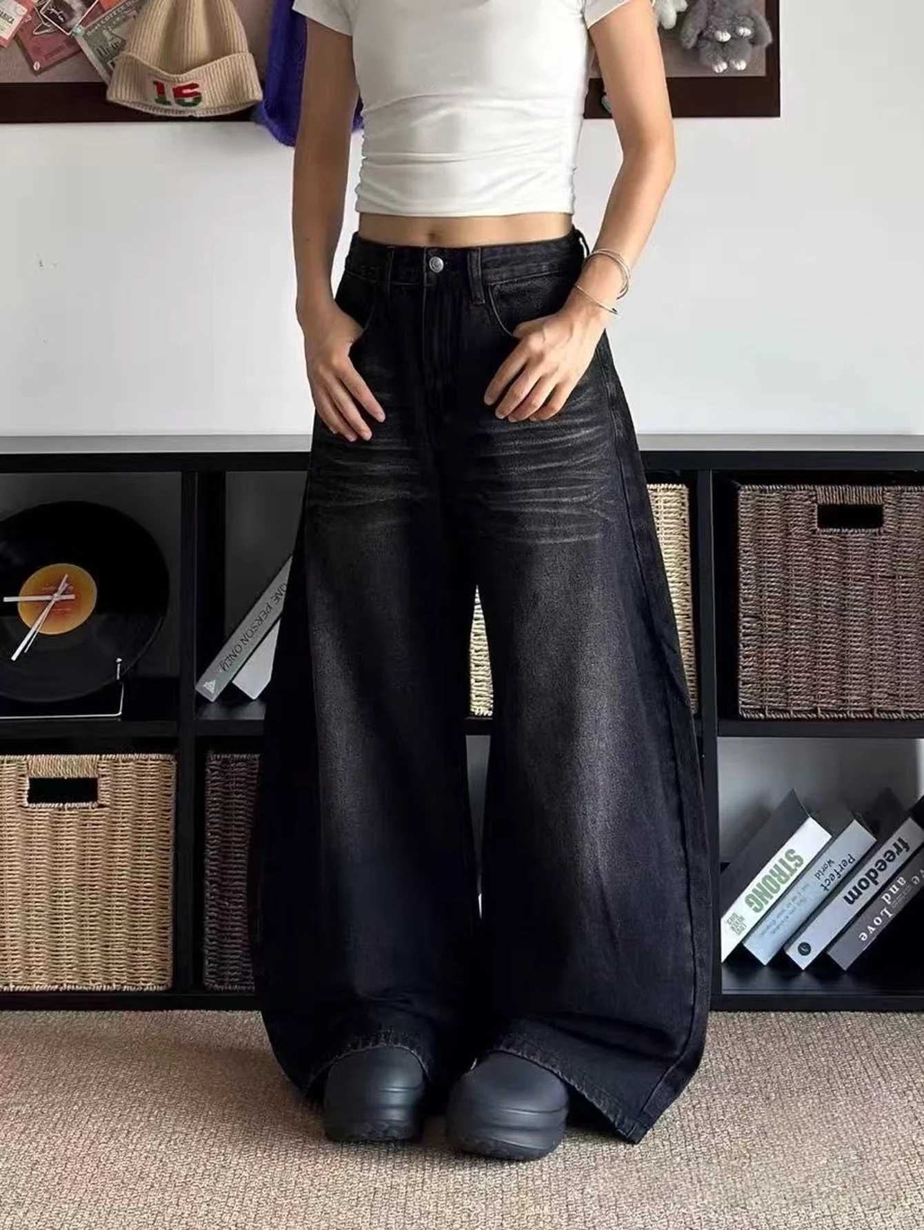 Solid Color Jeans Unisex Black Baggy Jeans Retro Y2K Drip Original No accessories or belts included M260310