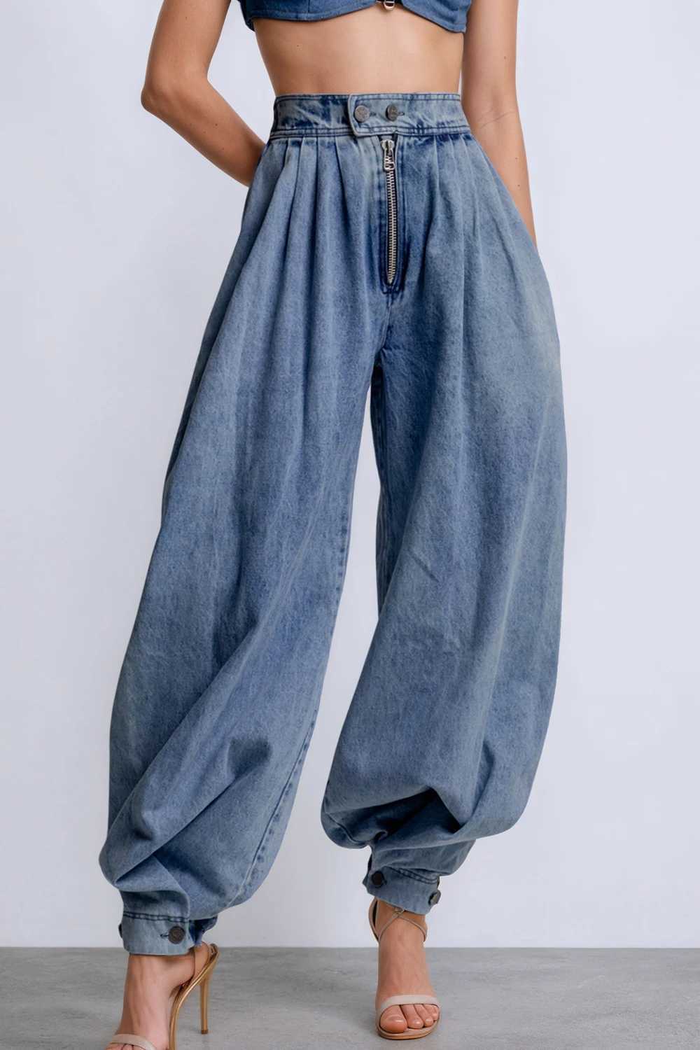 Women Cargo Jeans Casual High Rise Zipper Denim Bloomers Pants Loose Vintage Streetwear Ruched Basic Jeans Trousers 2025 M260310