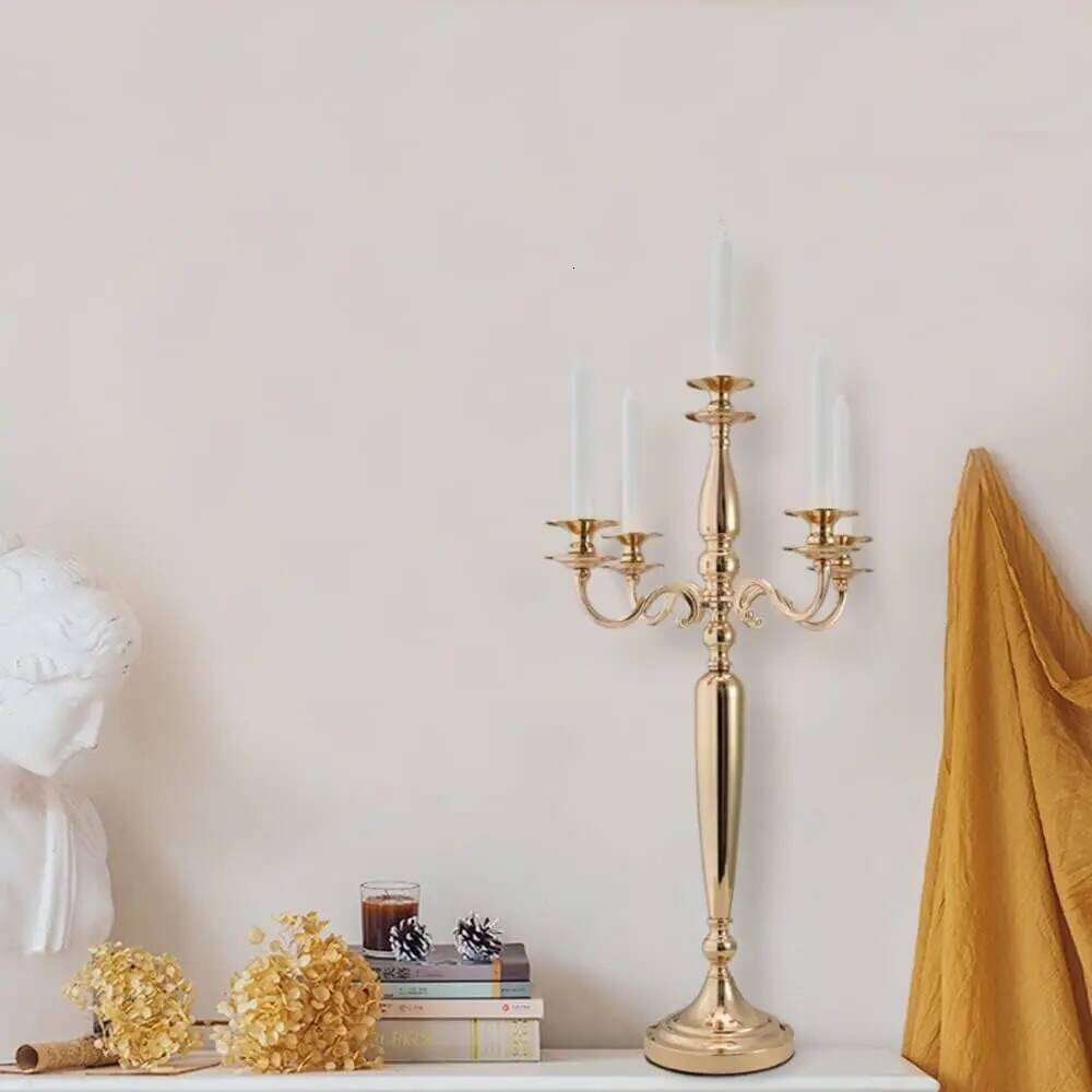 4Pcs 5 Arm Candelabra Candle Table Centerpieces Gold Metal Candlestick Holder for Wedding Decorative28 Inch Tall H260310