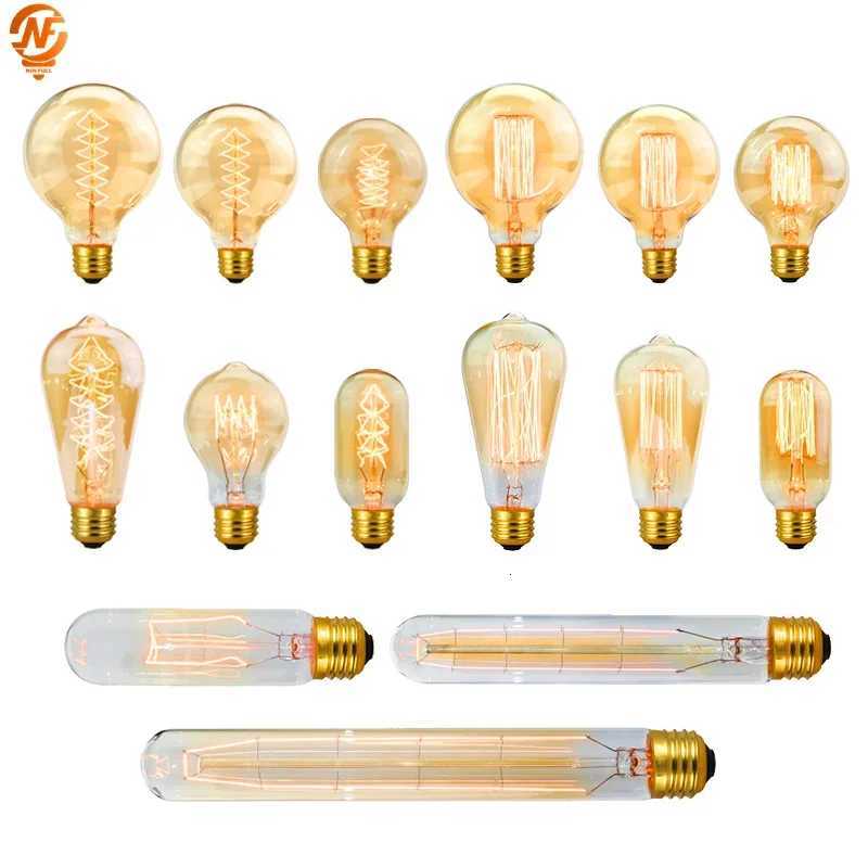 Retro Edison Light Bulb E27 220V 40W A19 A60 T10 T45 T185 ST64 G80 G95 Filament Vintage Ampoule Incandescent Bulb Edison Lamp H260310