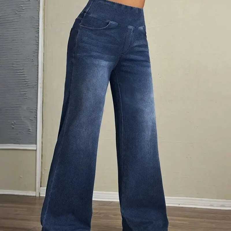 Autumn and Winter Trend Style Rubber-waisted Loose High-elasticity Denim Straight-leg Pants Are Versatile Fashionable for Women M260310
