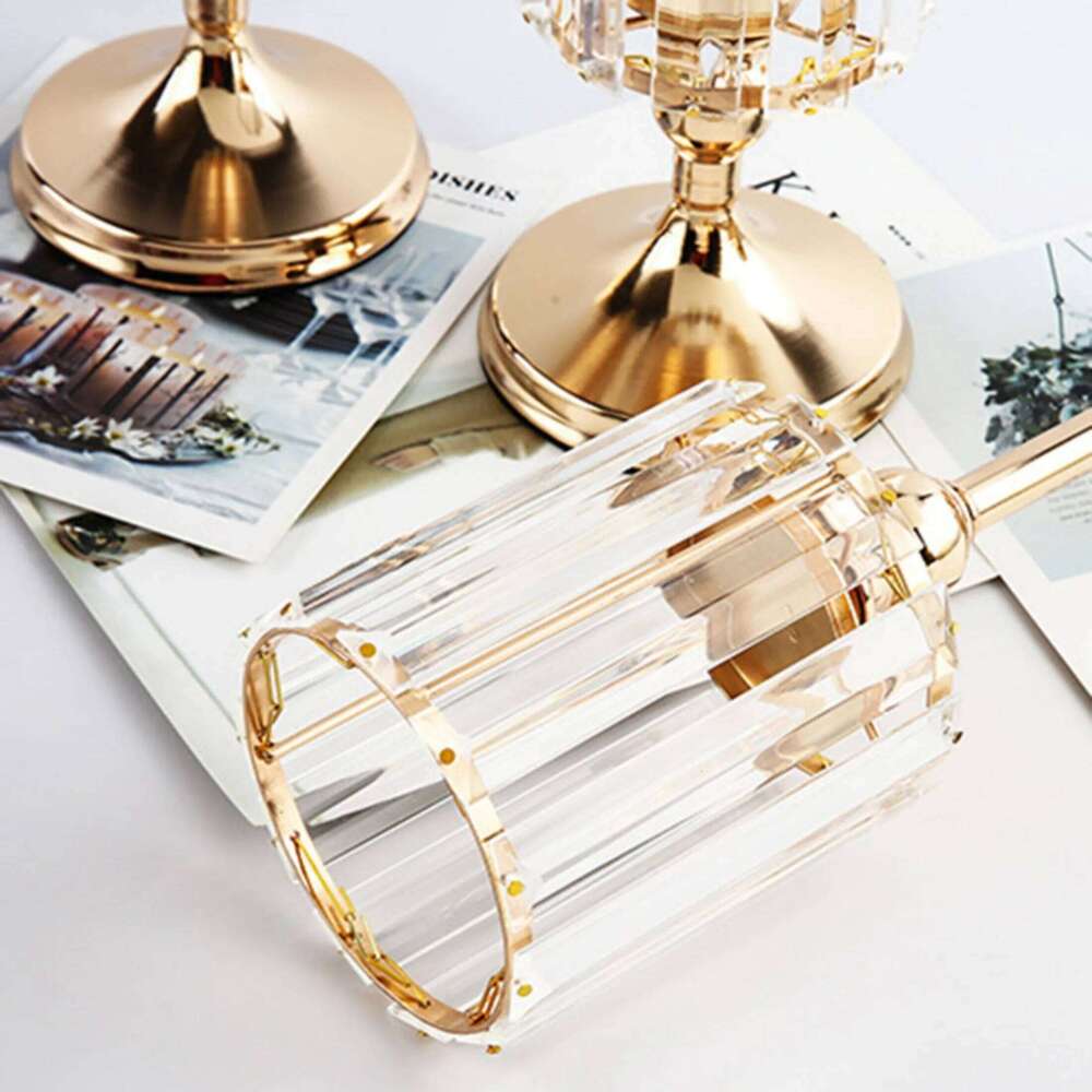 1pc Golden Pillar Holder Crystal Candlesticks for Dining Coffee Table Wedding Events Parties Home Decor Candle Holders H260310
