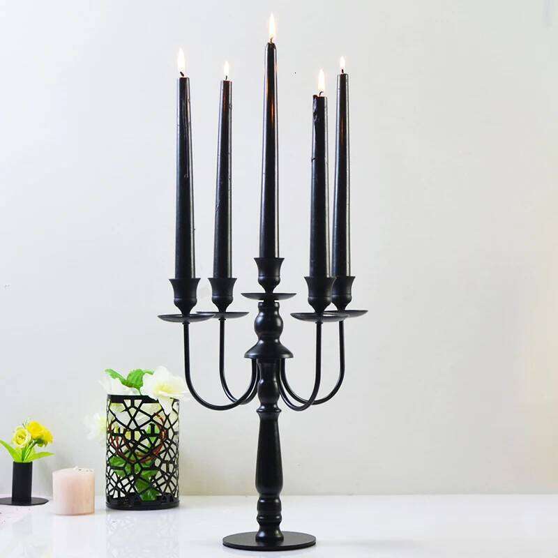 PEANDIM European Black Candlestick Wedding Party Metal Holders 3 & 5 Head Romantic Candlelight Dinner Candle Stand Decor H260310