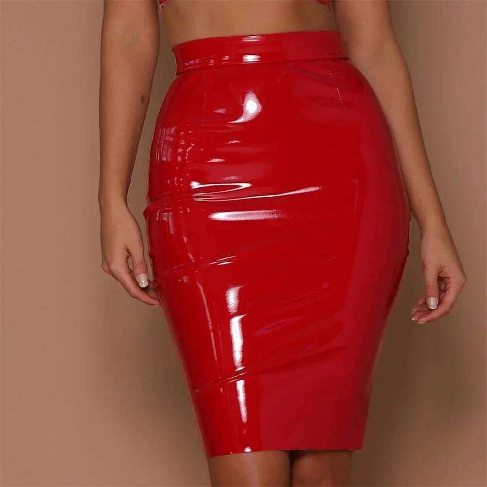 2025 Women's skirts Faux Latex Pencil Skirts Above Knee Short Bodycon Office Lady Sexy clothes for women plaid midi skirt XJ260309