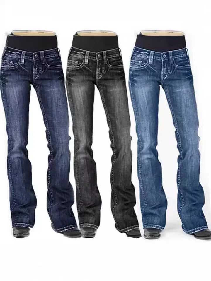 American retro mid waist flared slim fit elastic jeans for women M260310