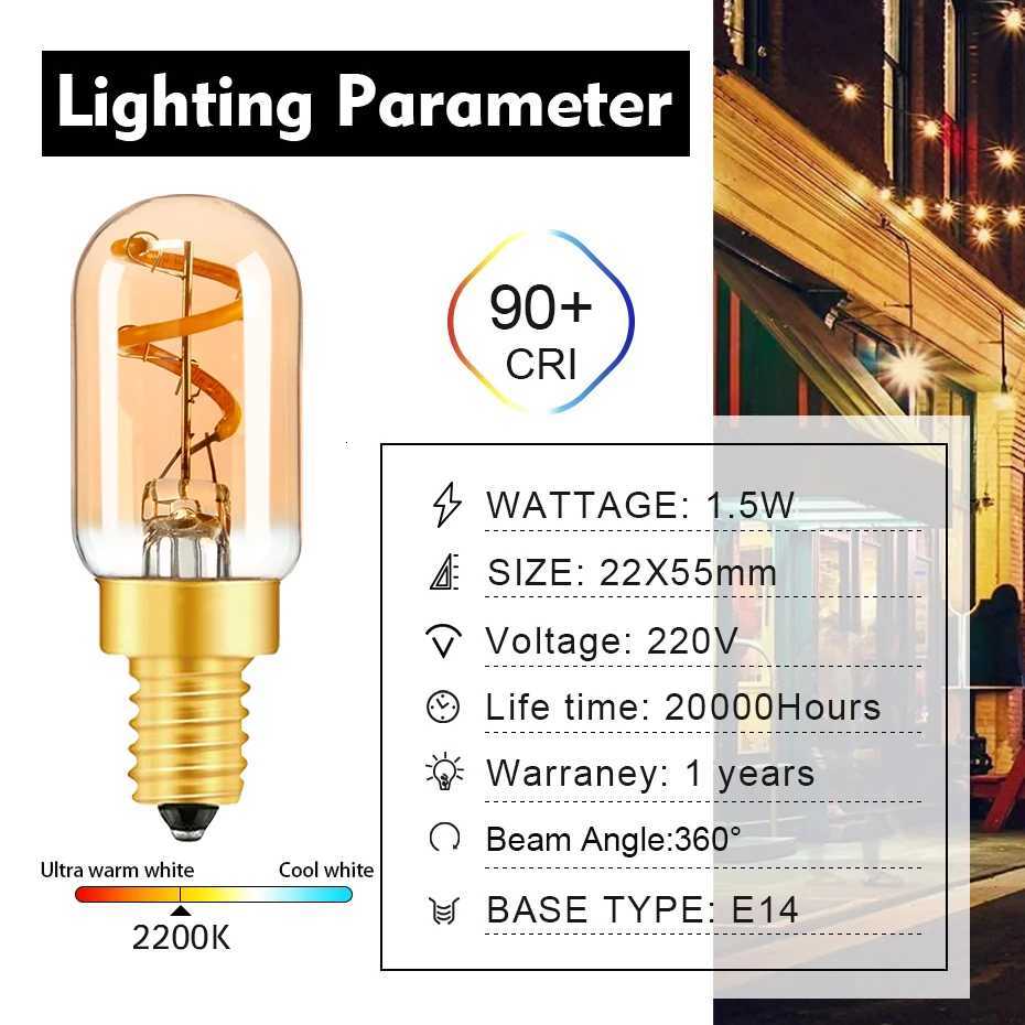 T22GS Tubular Led Bulb 15W Spiral Filament Mini Light Lamp E14 Base 220v 2200K Warm Yellow Amber Glass Pendant Chandelier Bulb H260310