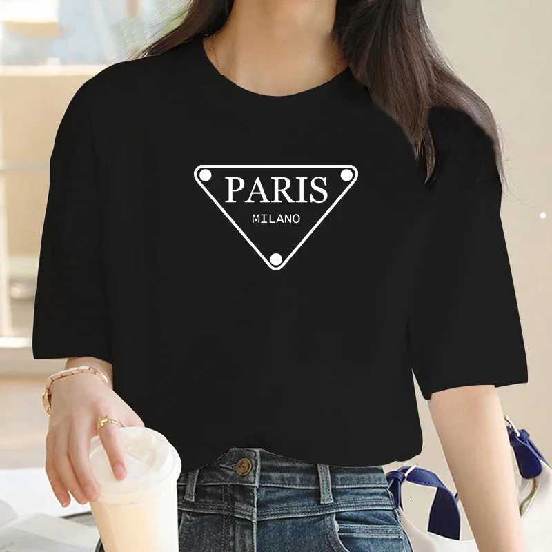 Luxury Brand Fashion Triangular Parisian alphabet Printed Crew Neck Clothing Short Sleeve T-Shirt Trend Womens Summer Y2K TopT260310