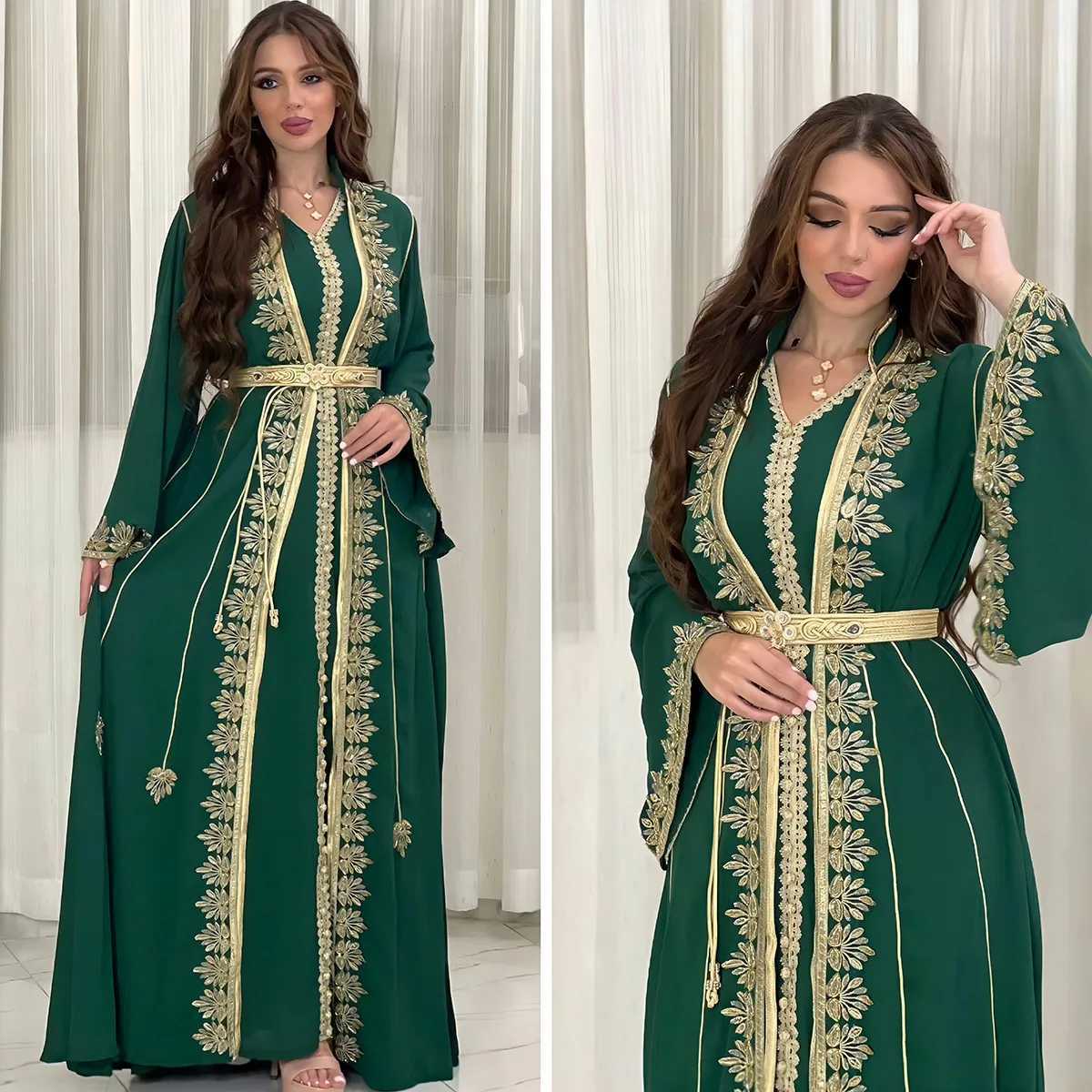 Eid Muslim Women Party Embroidery Dresses 2 Piece Set Jalabiya Ramadan Islam Vestidos Arab Robe Morocco Dubai Abayas Kaftan X260310