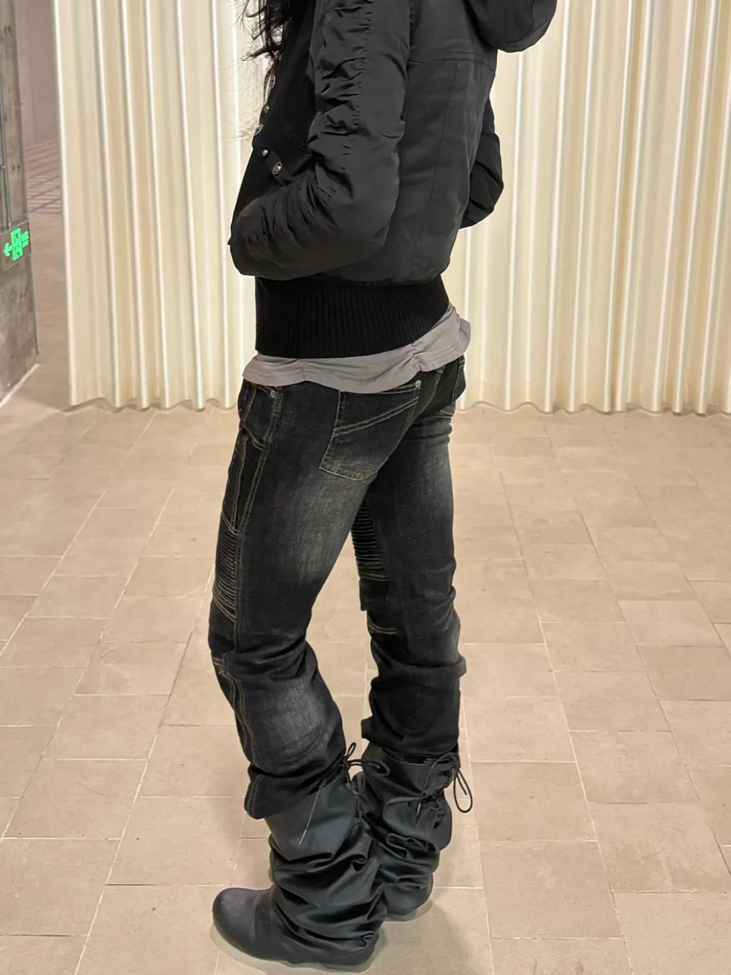 American RETRO Y2k Spicy Vintage Vintage Slightly Flared Jeans Womens Low Waist Motorcycle Style Casual Pants M260310