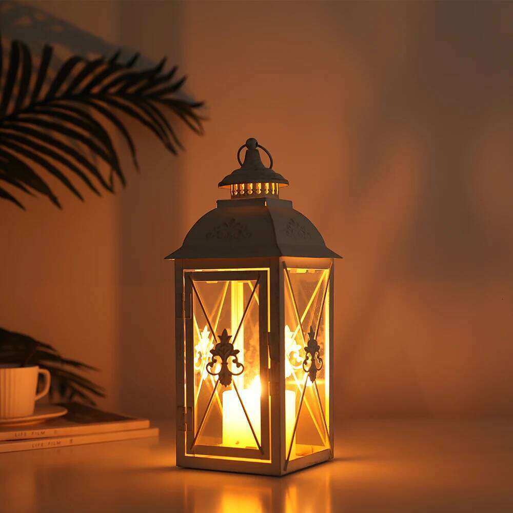 Vintage Metal Candle Holder Hanging Lantern White Lanterns with Glass for Living Room Garden Patio Parties Home Decor H260310
