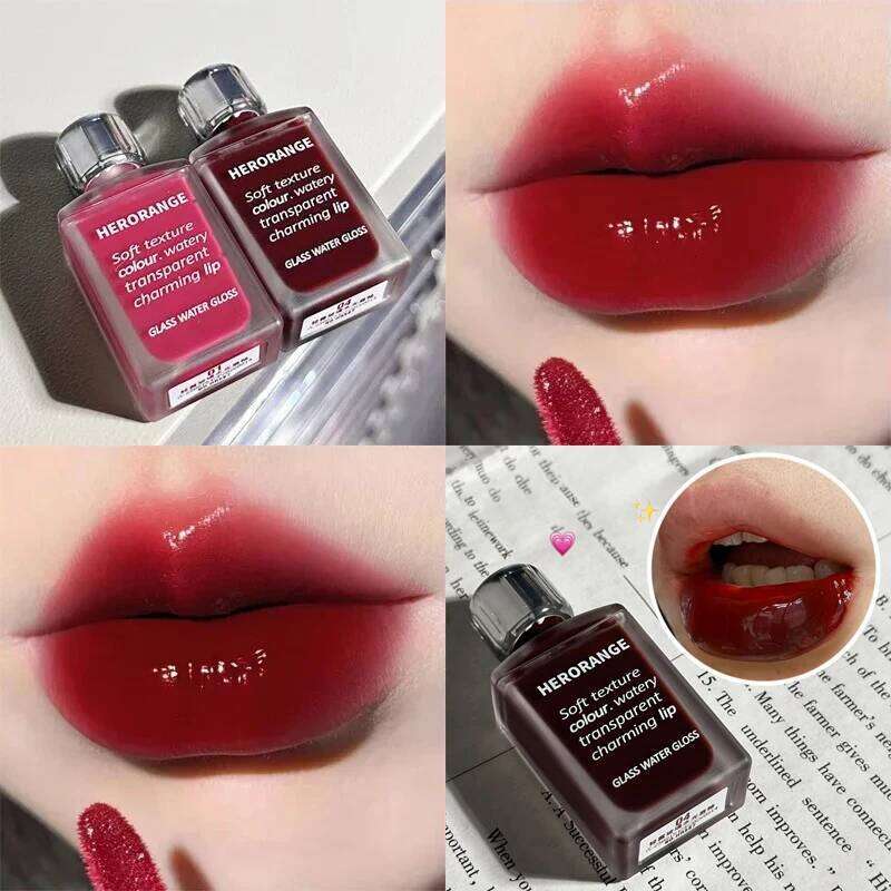Transparent Water Glossy Red Gloss Mirror Jelly Liquid Lipstick Hydrating Moisturizing Long-lasting Lip Tint Stain Cosmetics Z260310