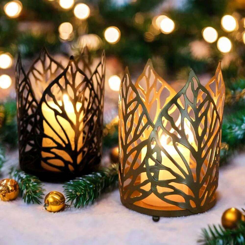 Exquisite Ornament Leaf Shape Vintage Candlestick Durable Iron Candle Holder For Christmas Halloween Home Decors H260310
