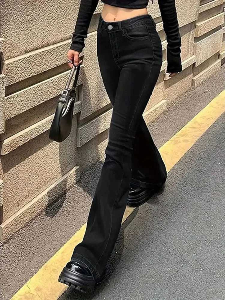 2025 Women Chic High Waist Flare Jeans Lady New Slim Fit Bootcut Cheap Denim Pants Fashion Pure Black Bell Bottoms Trousers M260317