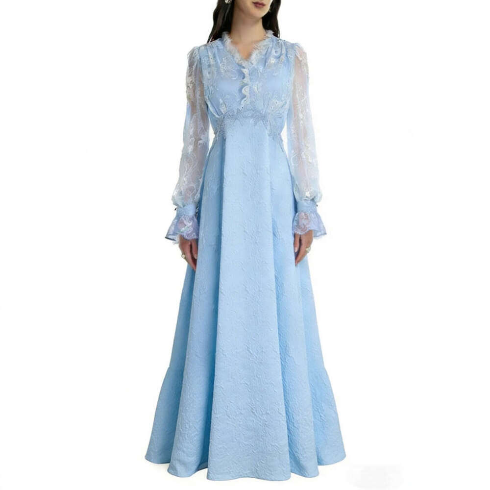 2026 Spring and Summer European and American Style Lace Dark Pattern Splicing Jacquard Waist Skirt with Wide Bottom